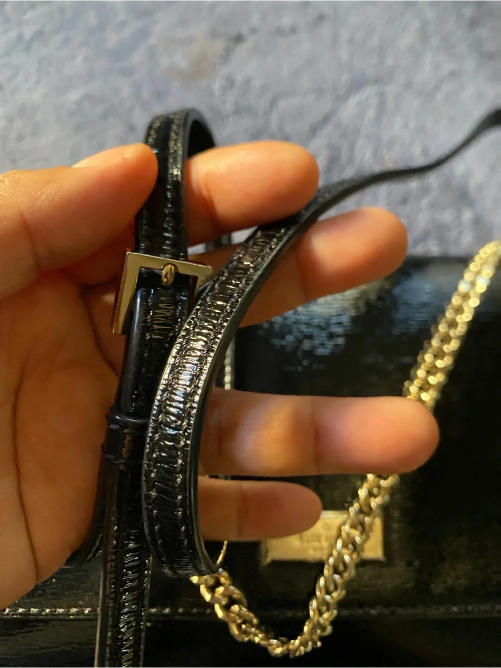 kate spade Black Patent Crossbody with Gold Chain